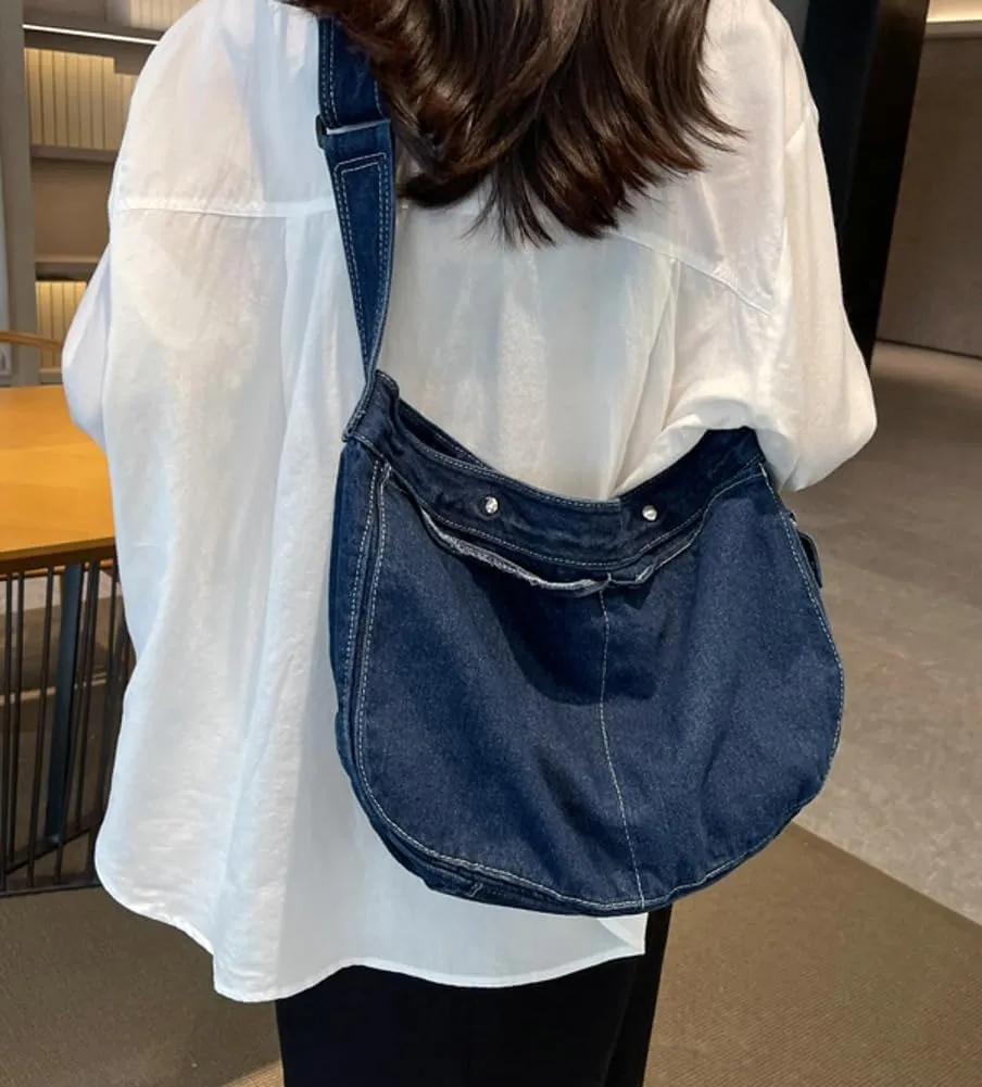 Womens Vintage Shoulder Bags Washed Denim Crossbody Bags Large Tote Purse Handbags Top Handle Satchel Message Bag