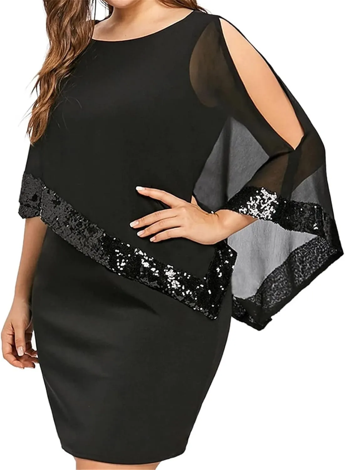 Women's Wedding Guest Dresses Summer Elegant Trendy V-Neck Sequin Solid Lace Prom Party Cocktail Dress, S-5XL