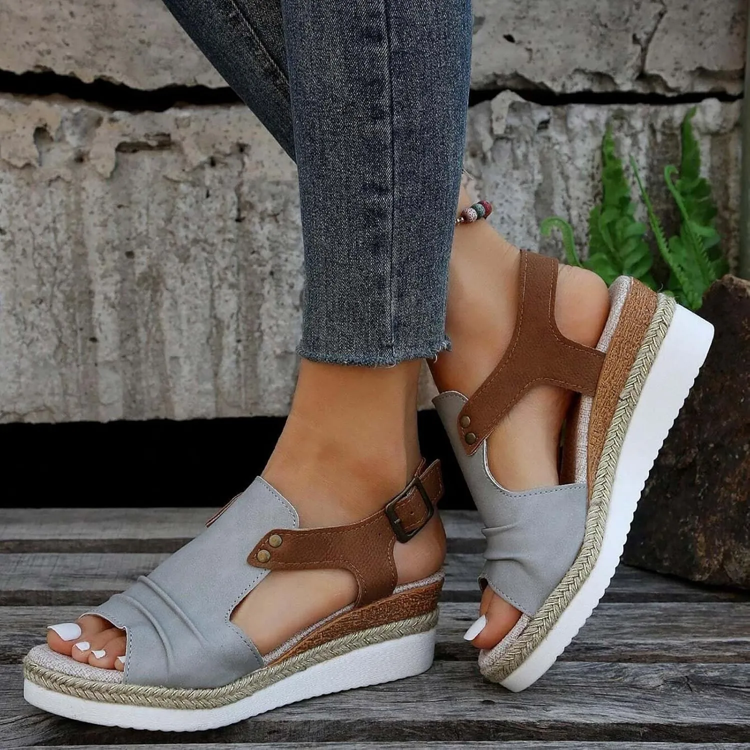 Womens Wedge Sandals Womens Sandals Beach Summer Outdoor Camping Walking Beach with Arch Support Casual Slip on Summer Wedge Shoes and Wedges