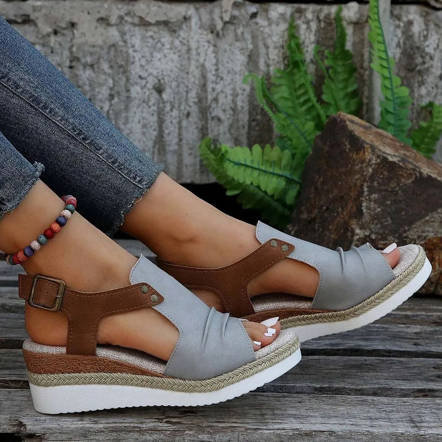 Womens Wedge Sandals Womens Sandals Beach Summer Outdoor Camping Walking Beach with Arch Support Casual Slip on Summer Wedge Shoes and Wedges