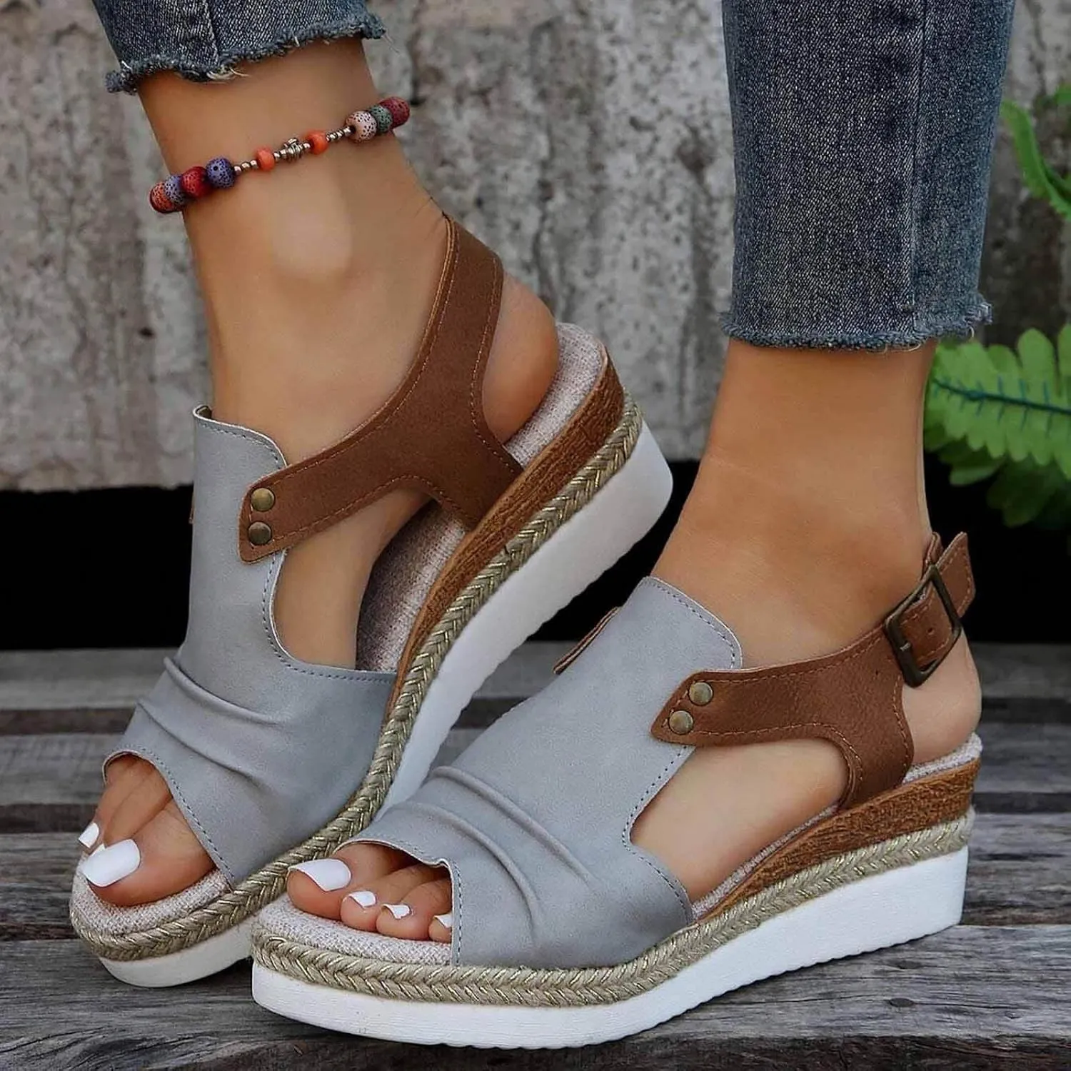 Womens Wedge Sandals Womens Sandals Beach Summer Outdoor Camping Walking Beach with Arch Support Casual Slip on Summer Wedge Shoes and Wedges