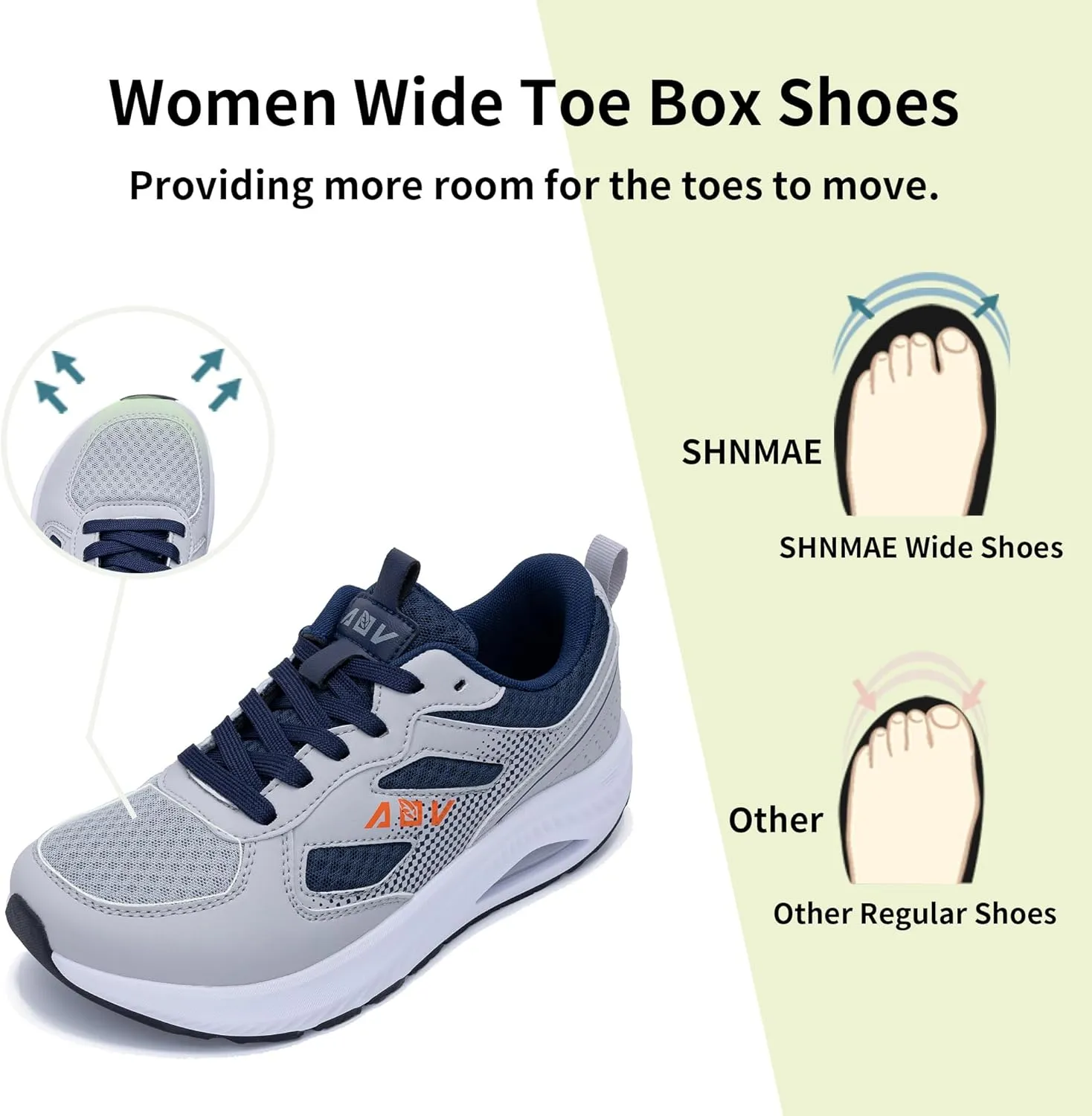 Women's Wide Toe Box Walking Shoes with Arch Support Wide Air Tennis Sneakers Orthotic Plantar Fasciitis Shoes