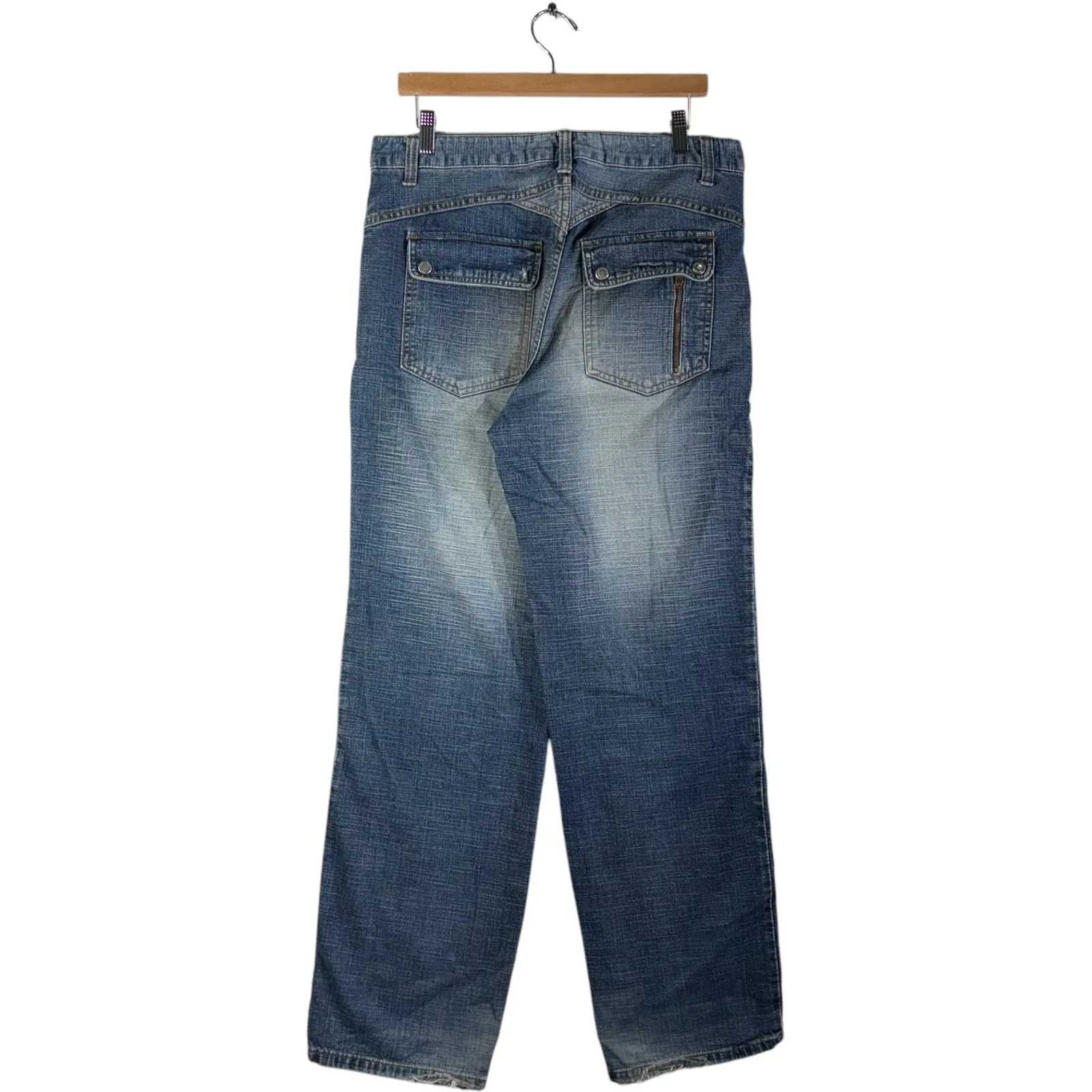 Y2K U.G.I.Z Striped Spellout Logo Straight Leg Denim Jeans 34x32