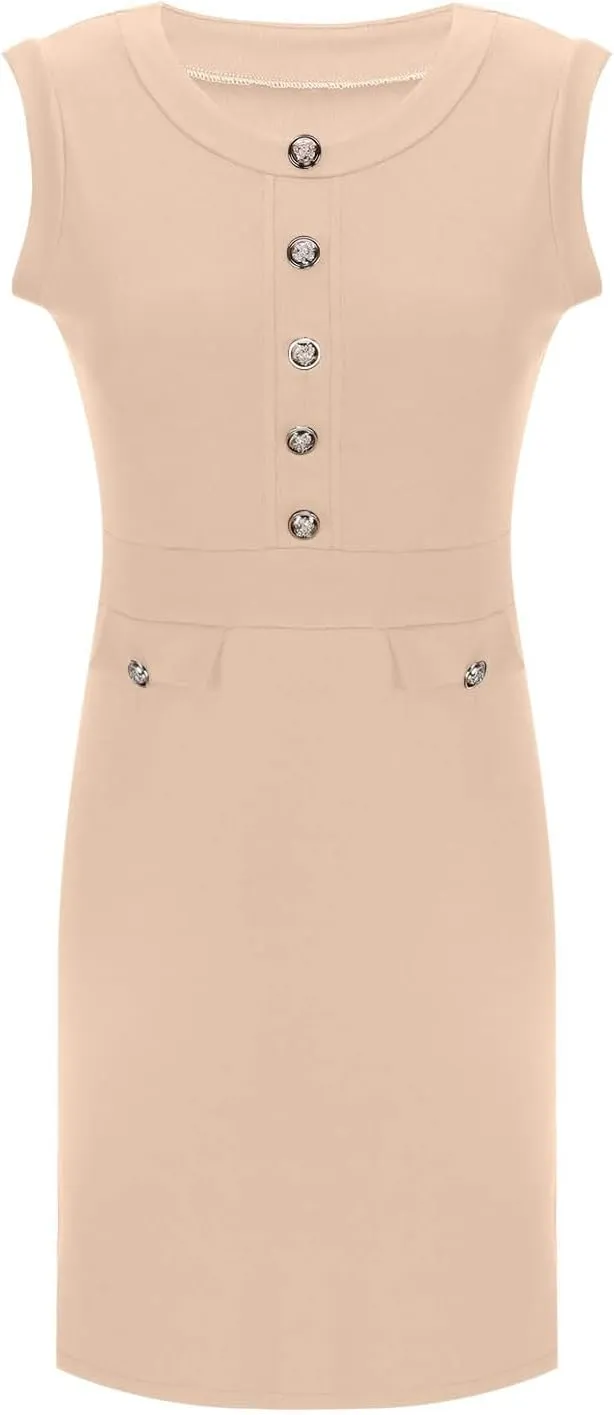 yardsong Summer Work Dresses for Women 2025 Business Casual Metal Buttons Decor Mini Dress Sleeveless Office Dresses