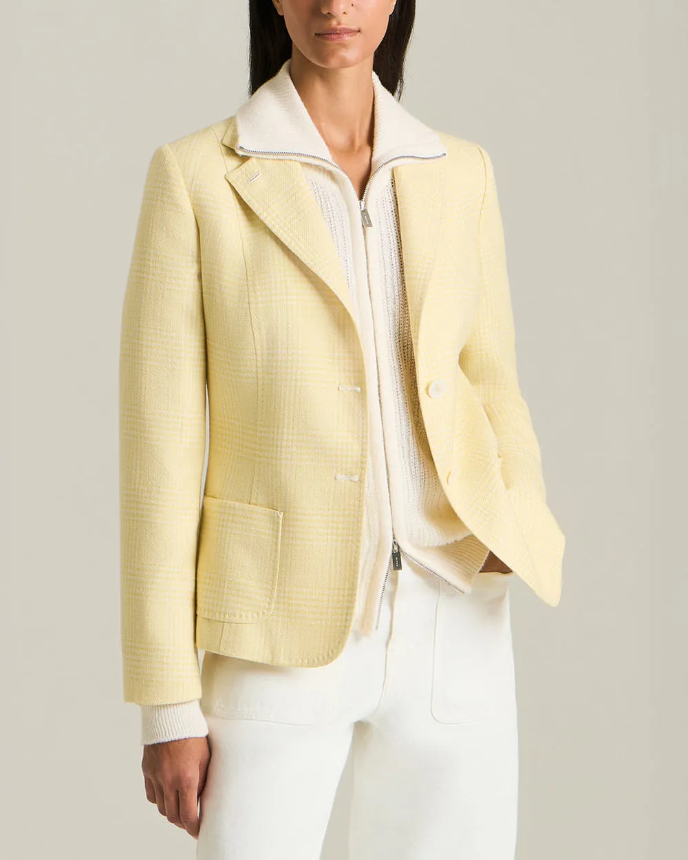 Yellow Glen Plaid Single Breasted Blazer
