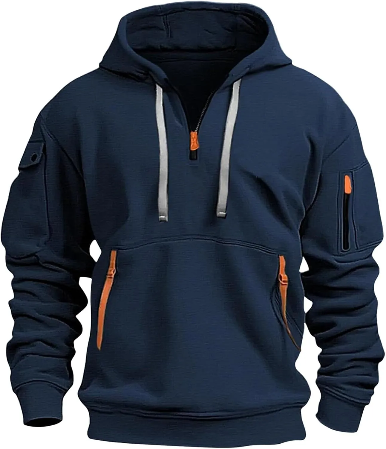 Ymosrh Mens Tactical Cargo Hoodie Athletic Work Hooded Sweatshirt Pullover Hoodies with Zipper Pockets Winter Sweatshirts