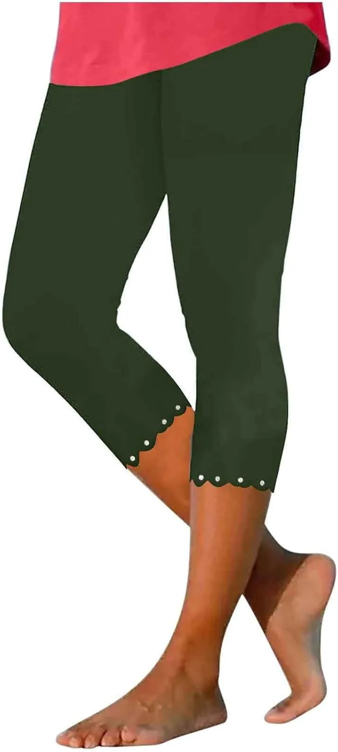 Yoga Leggings for Women Cropped Trousers High Waist Capri Pants Summer Elastic Slim Solid 3/4 Length Stretch Trouser