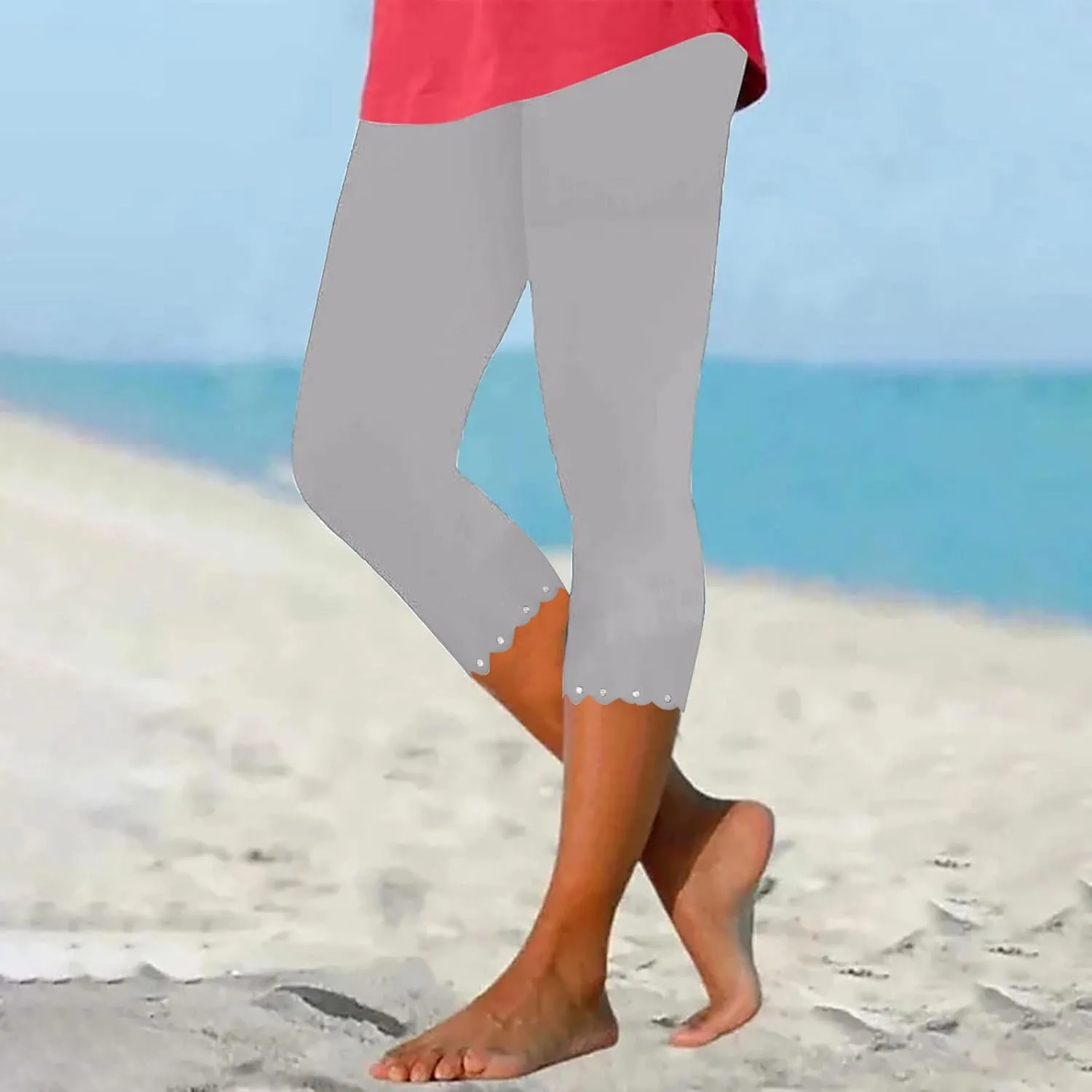 Yoga Leggings for Women Cropped Trousers High Waist Capri Pants Summer Elastic Slim Solid 3/4 Length Stretch Trouser
