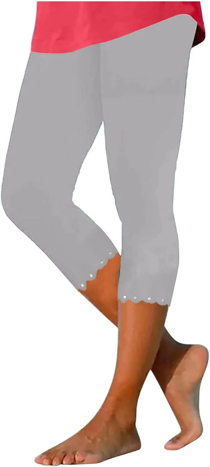 Yoga Leggings for Women Cropped Trousers High Waist Capri Pants Summer Elastic Slim Solid 3/4 Length Stretch Trouser